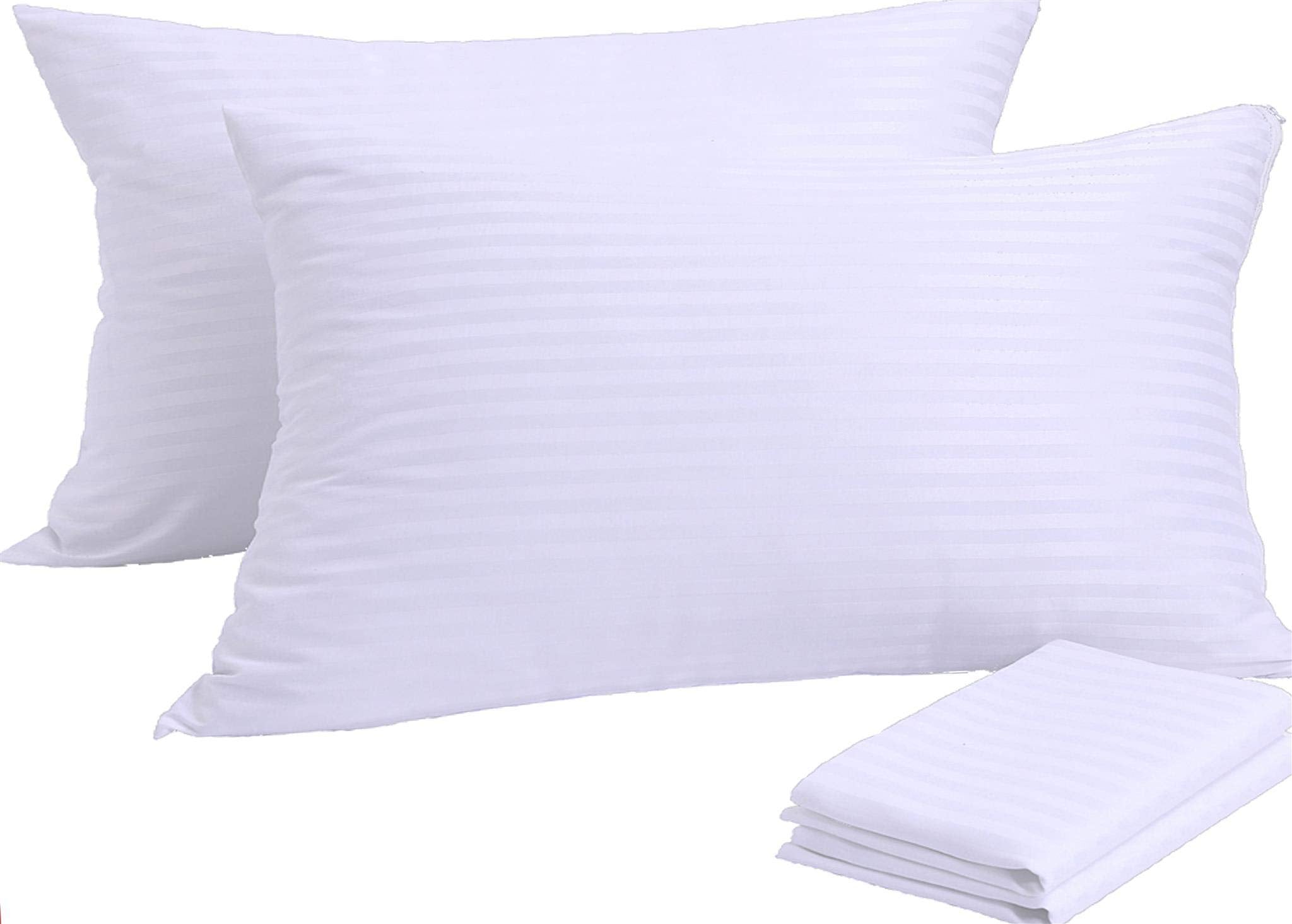 4Pack Pillow Protectors ❤ Allergy Control ❤ 100% Cotton Sateen Life Time Replacement High Thread Count 400 Style Hypoallergenic Standard Zippered White Hotel Quality Covers Cases