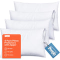 Ultra Soft Pillow Protectors with Zipper - Standard Size - Set of 4 - White