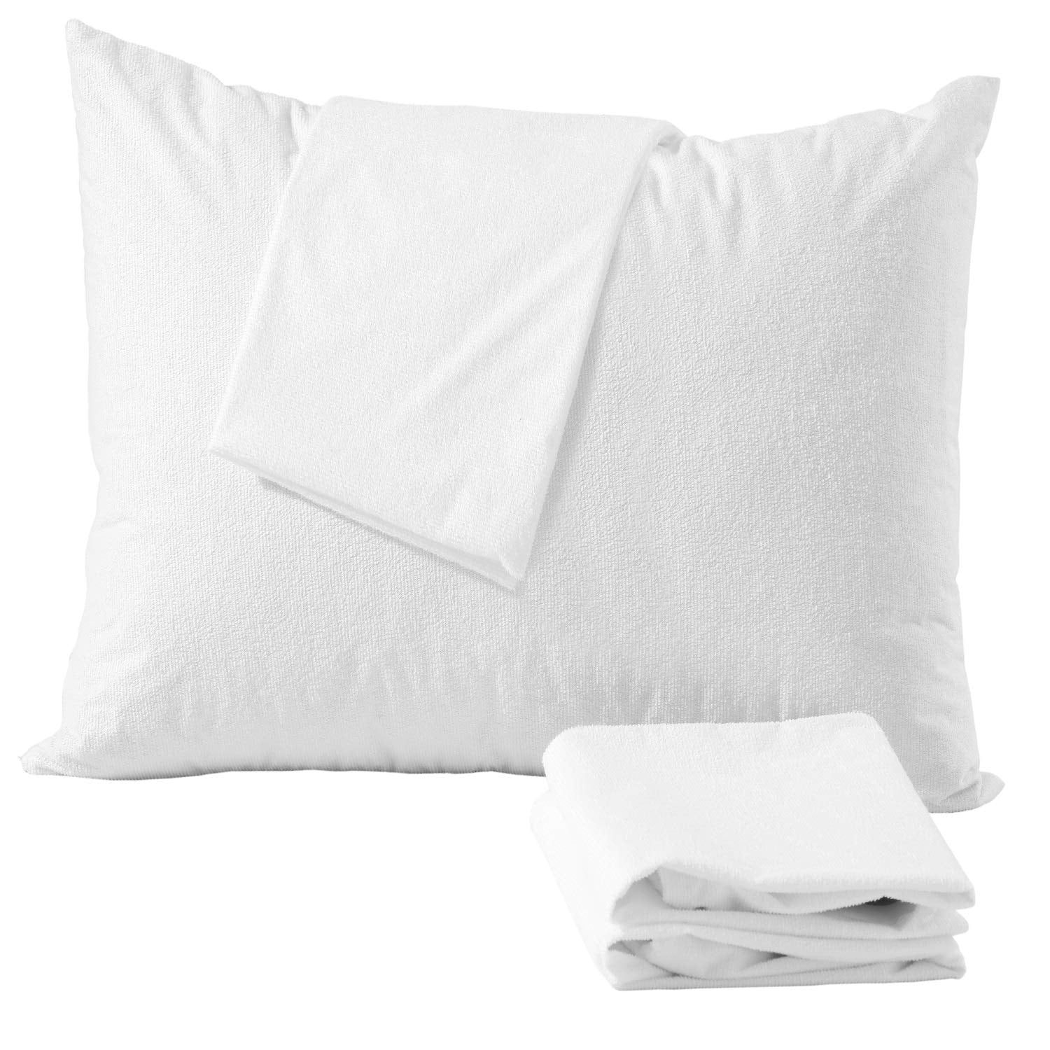 Niagara Waterproof Pillow Protectors Queen 4 Pack Cotton Terry 100% Waterproof Cooling Zippered Cotton White T Pillow Encasement Washable Long Life Soft Breathable