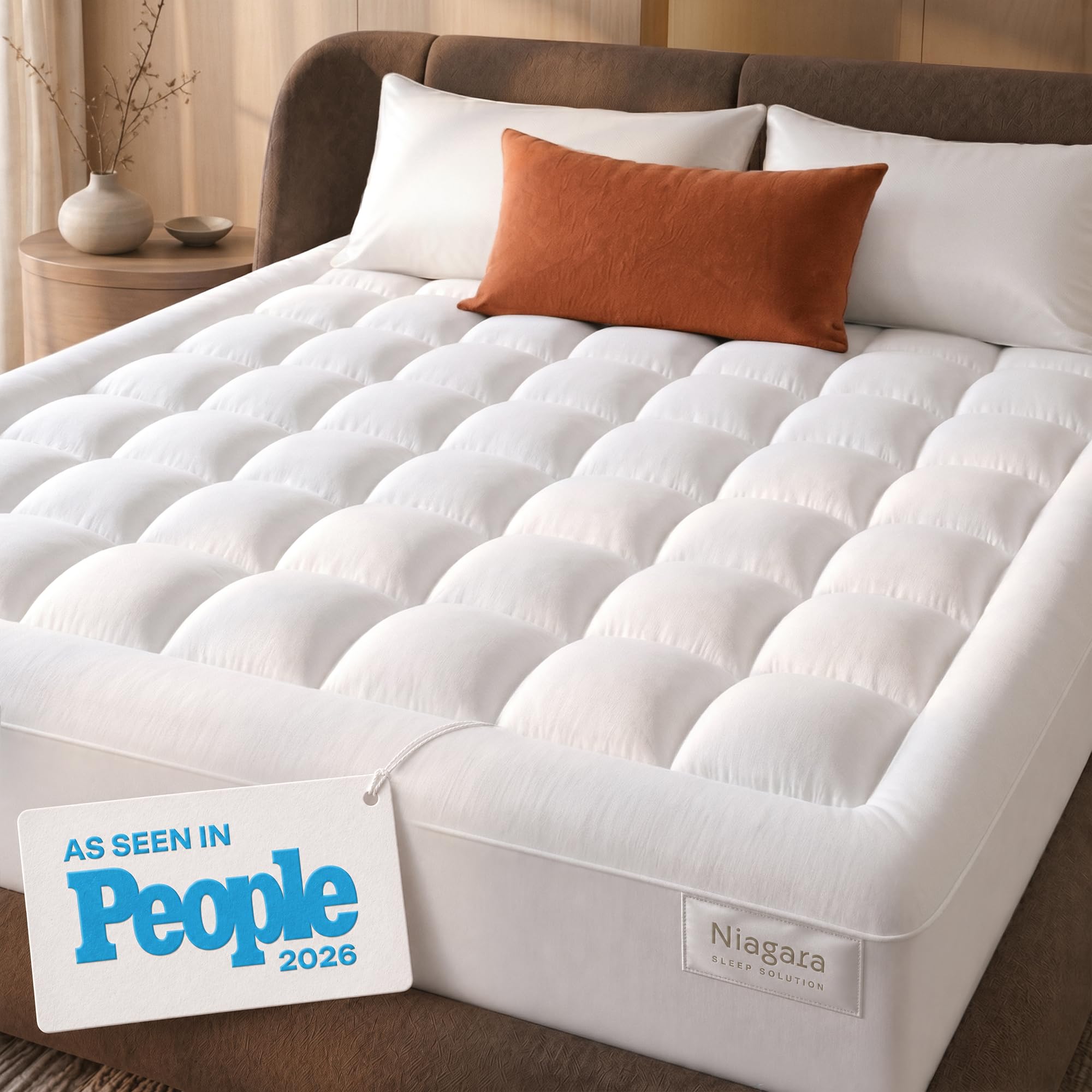 Niagara Sleep Solution Cloud-Like Full XL Mattress Topper - 100% Cotton Top Mattress Pad for Back Pain Relief - Breathable & Naturally Cooling for Hot Sleepers, White