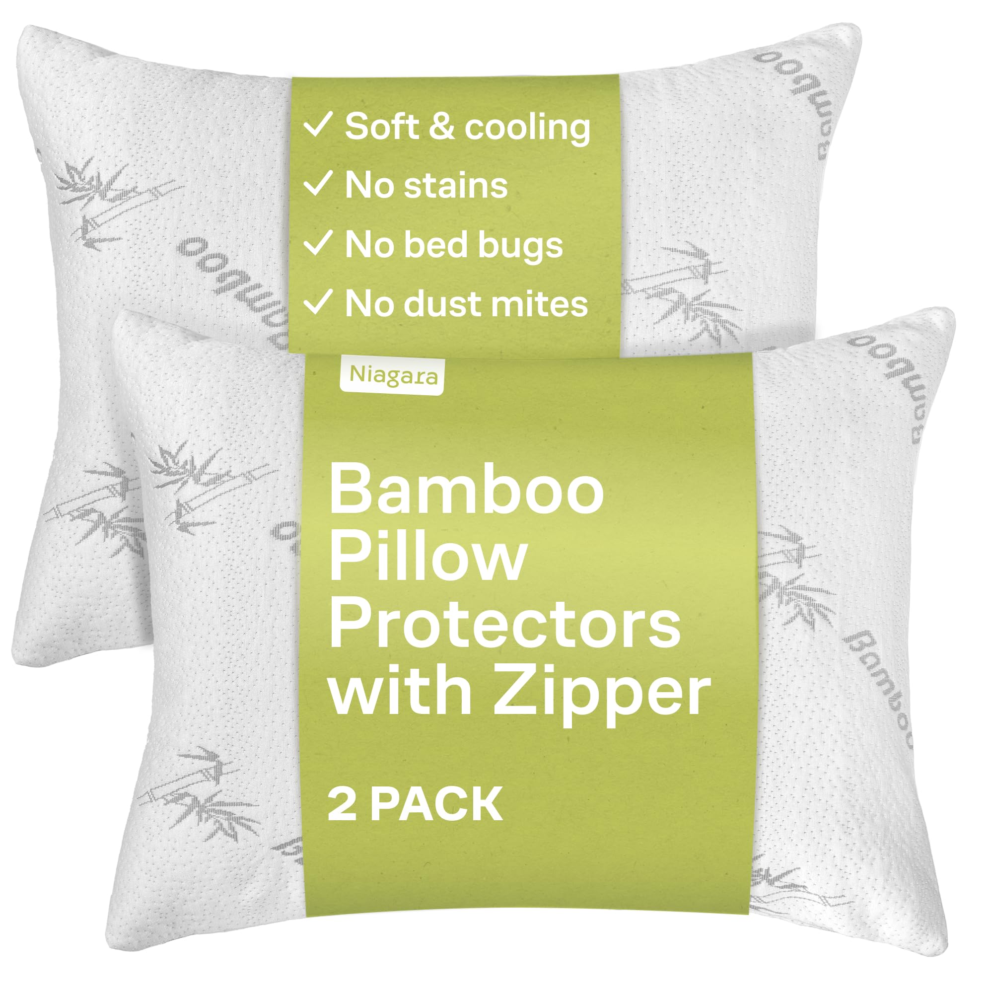 Niagara Sleep Solution Cloud-Like Pillow Protectors with Zipper King Size - Breathable Cooling Pillow Covers for Hot Sleepers - 100% Resistant to Stains, Dust & Dirt (White 2-Pack)